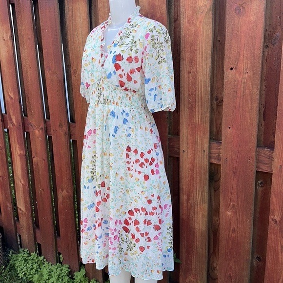 Maison Tara Smocked Floral Clip Dot Chiffon Dress Size 6 - Picture 4 of 14